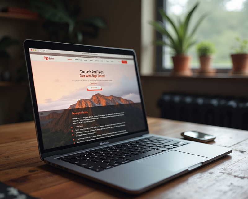 Photo d'un PC posé sur un bureau avec l'image d'un site web
